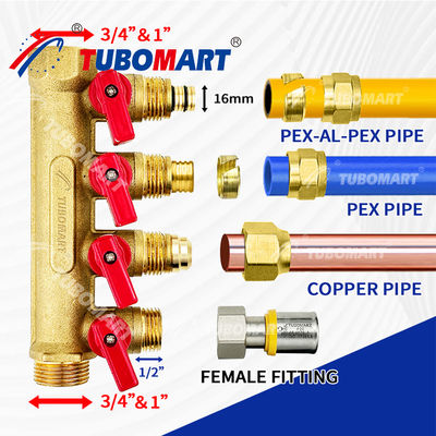 1/2 ίντσες Brass Pex Manifold 150 Psi Για έργα υδραυλικών 200 ° F μέγιστη θερμοκρασία
